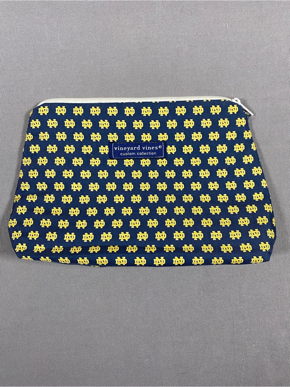 Vineyard Vines Navy and Yellow Notre Dame Zip Pouch